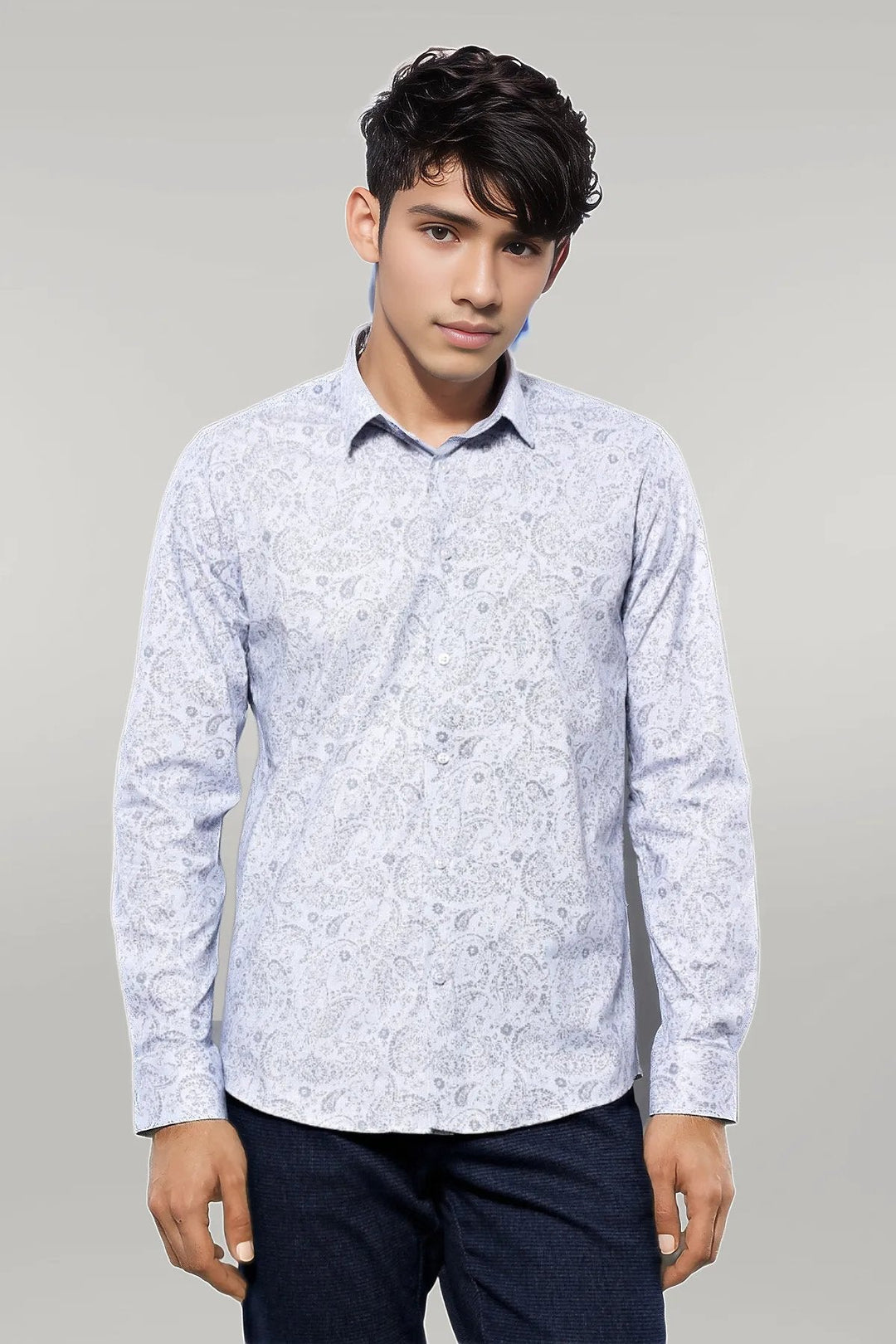 WSS Patterned Men's White Shirt  - Singen