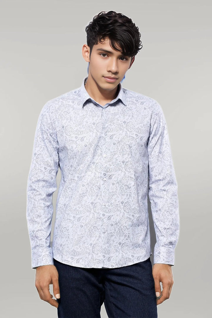 WSS Patterned Men's White Shirt  - Singen
