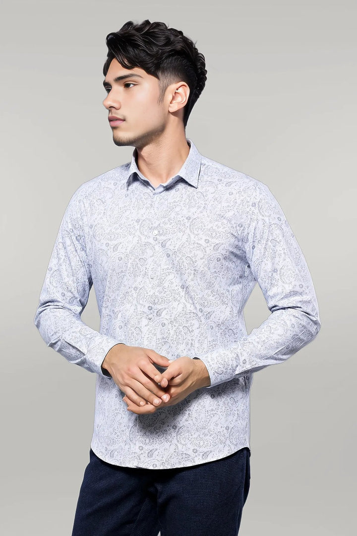 WSS Patterned Men's White Shirt  - Singen