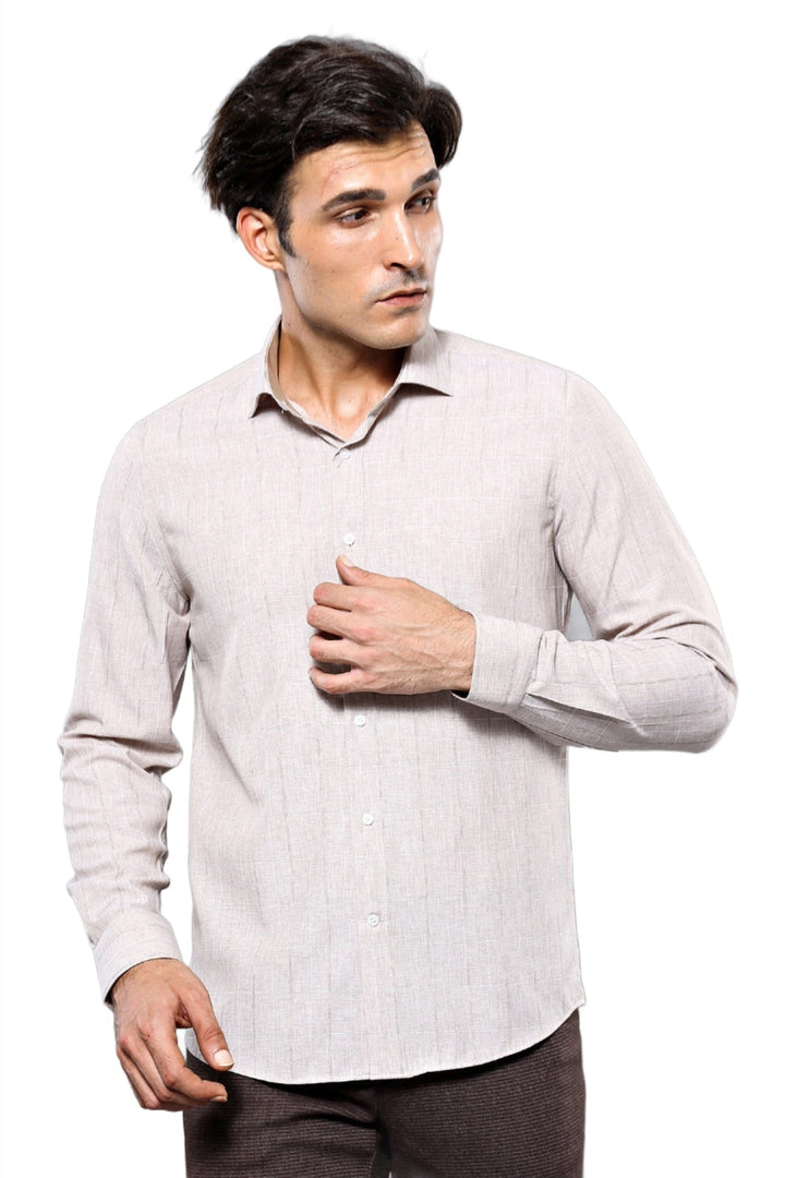WSS Plaid Beige Slim-Fit Shirt   - Citrus Heights