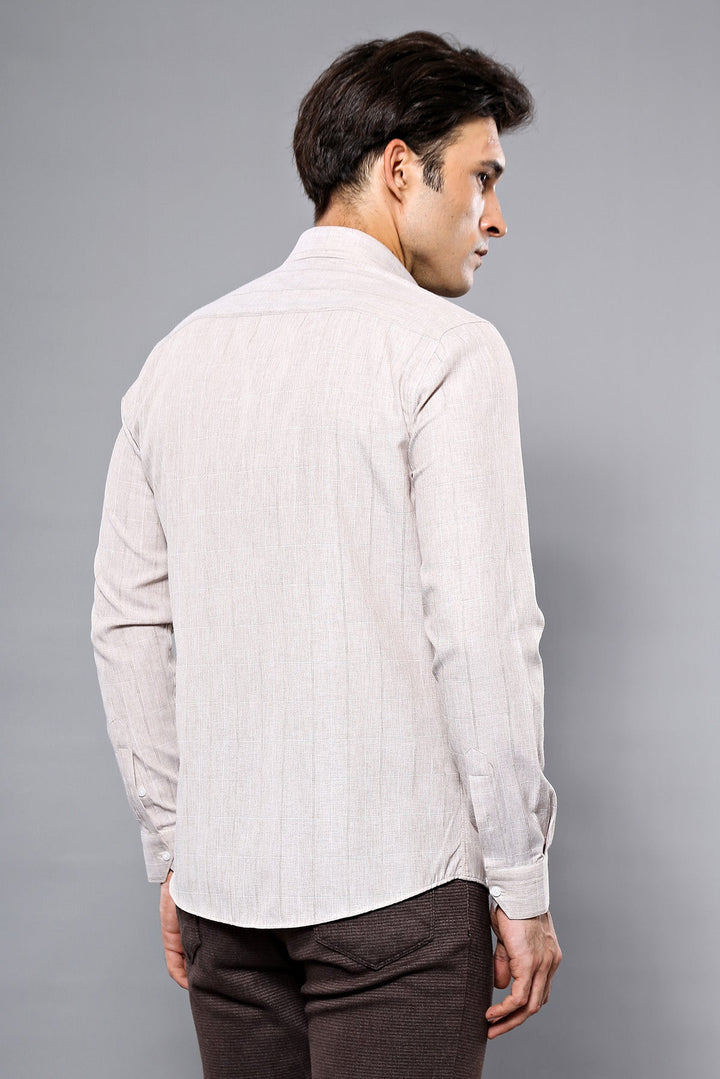 WSS Plaid Beige Slim-Fit Shirt   - Citrus Heights