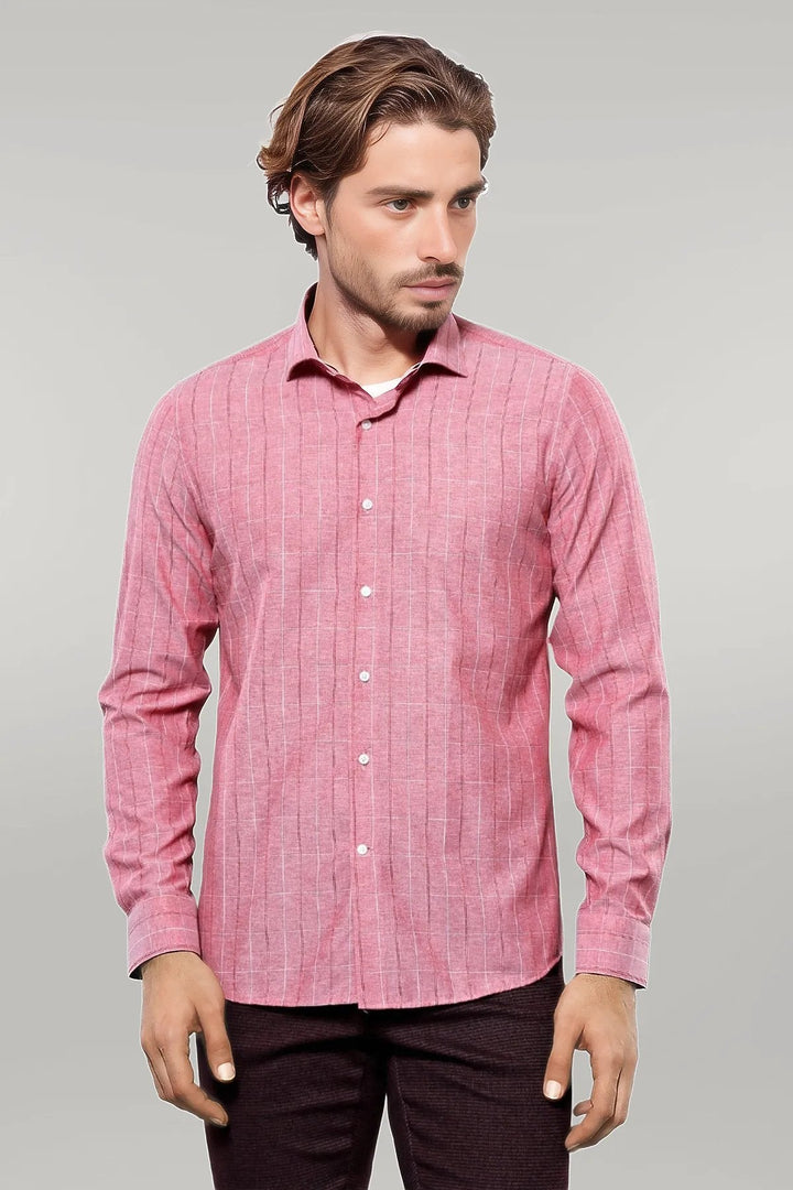 WSS Checked Light Burgundy Men's Shirt  - Singen