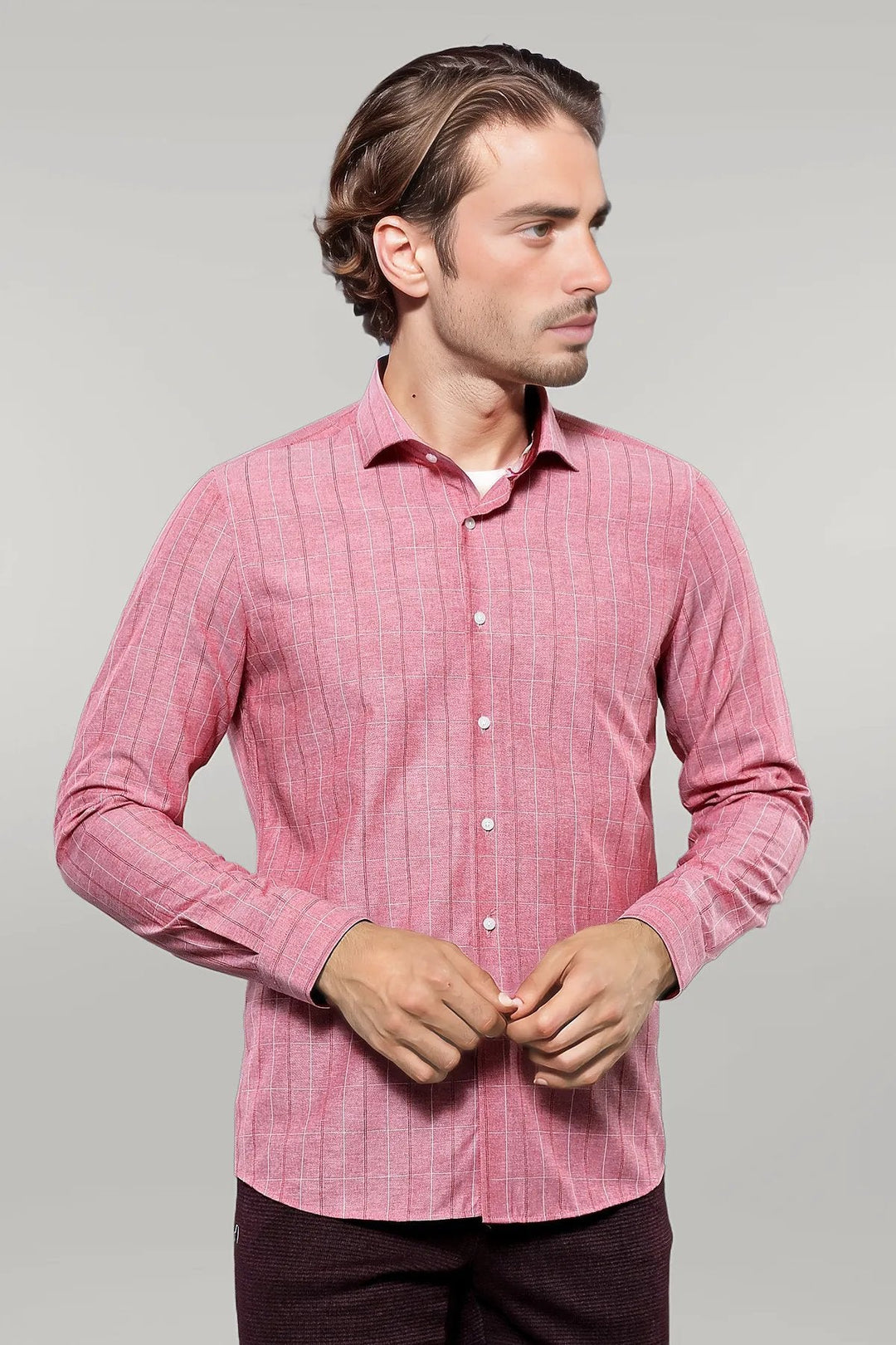 WSS Checked Light Burgundy Men's Shirt  - Singen