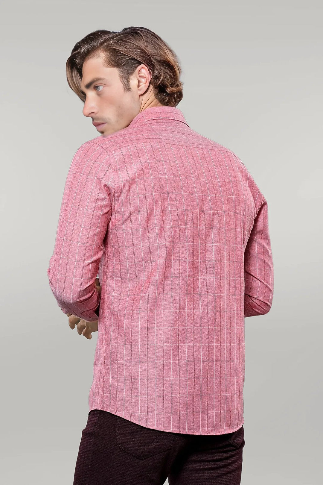 WSS Checked Light Burgundy Men's Shirt  - Singen