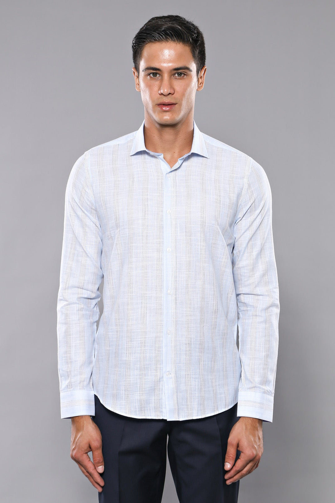 WSS Sky Blue Striped Men's Shirt  - Centreville