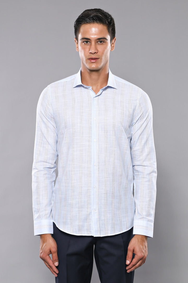 WSS Sky Blue Striped Men's Shirt  - Centreville