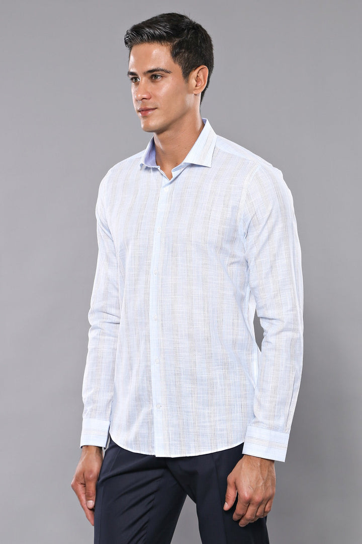 WSS Sky Blue Striped Men's Shirt  - Centreville