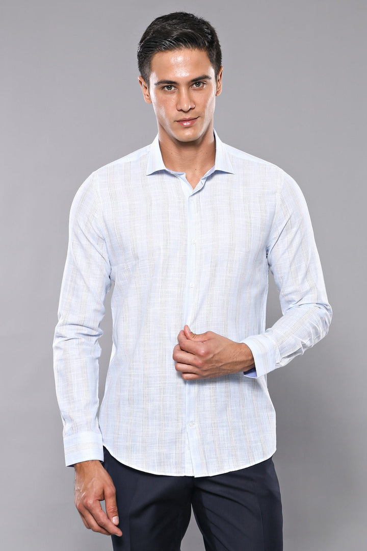 WSS Sky Blue Striped Men's Shirt  - Centreville