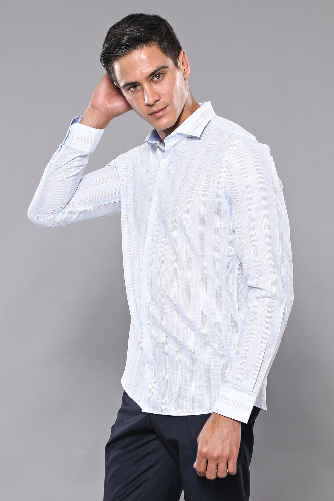 WSS Sky Blue Striped Men's Shirt  - Centreville