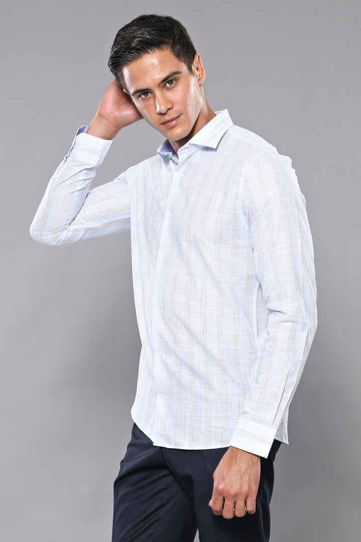 WSS Sky Blue Striped Men's Shirt  - Centreville