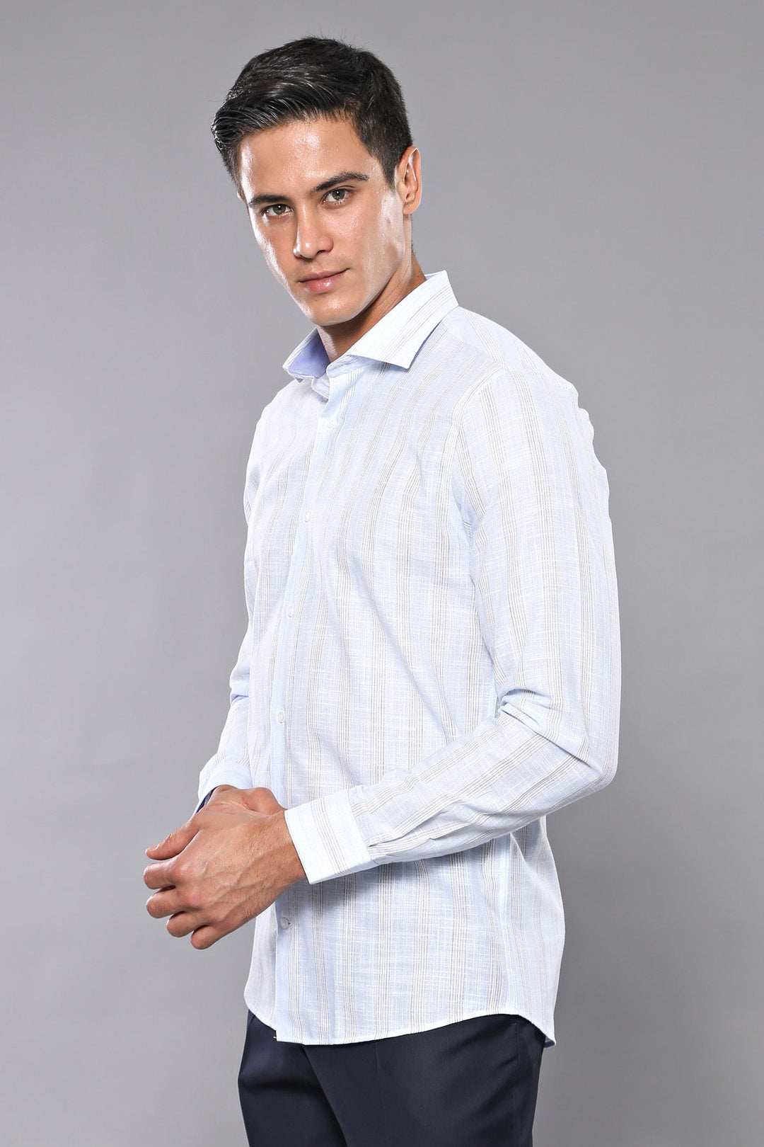 WSS Sky Blue Striped Men's Shirt  - Centreville
