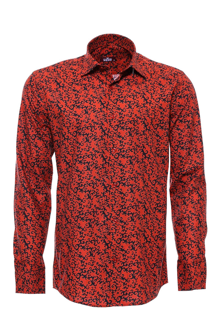 WSS Black Patterned Shirt Over Burgundy  - Lage
