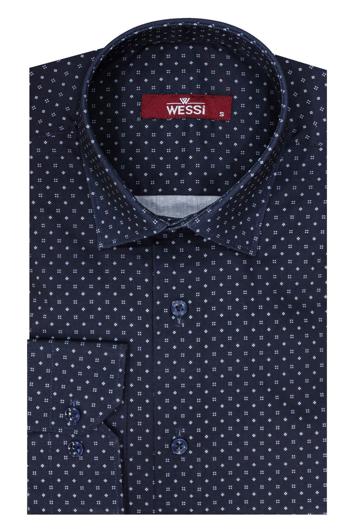 WSS Patterned Slim Fit Navy Blue Men Shirt  - Singen