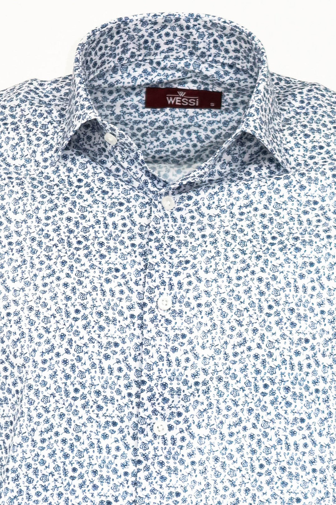 WSS Blue Floral Patterned Slim Fit White Men Shirt  - Singen