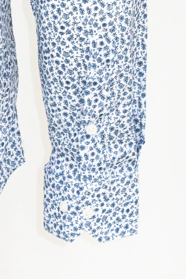 WSS Blue Floral Patterned Slim Fit White Men Shirt  - Singen