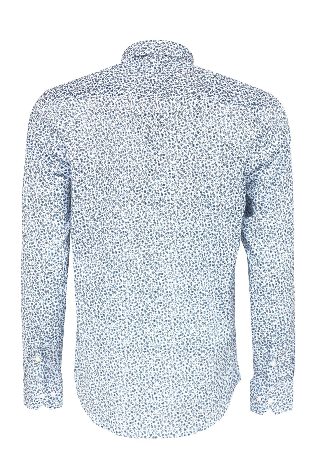 WSS Blue Floral Patterned Slim Fit White Men Shirt  - Singen