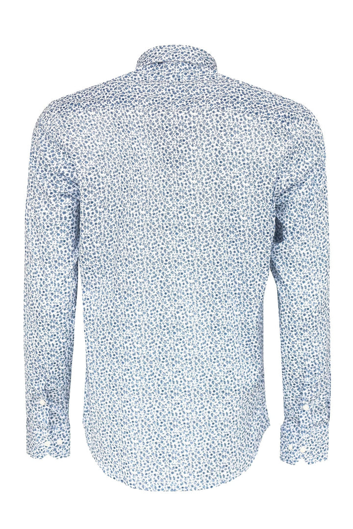 WSS Blue Floral Patterned Slim Fit White Men Shirt  - Singen