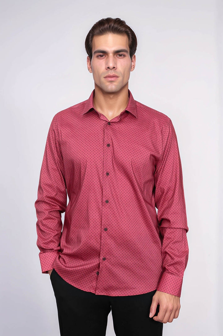 WSS Patterned Slim Fit Burgundy Men Shirt  - Aurora