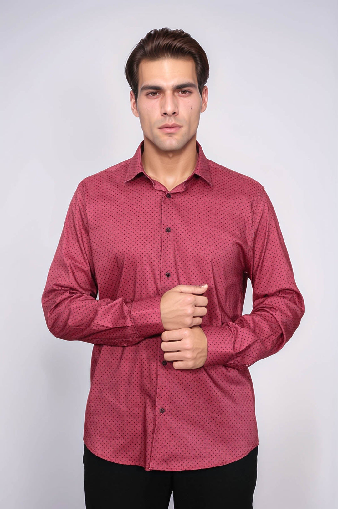 WSS Patterned Slim Fit Burgundy Men Shirt  - Aurora