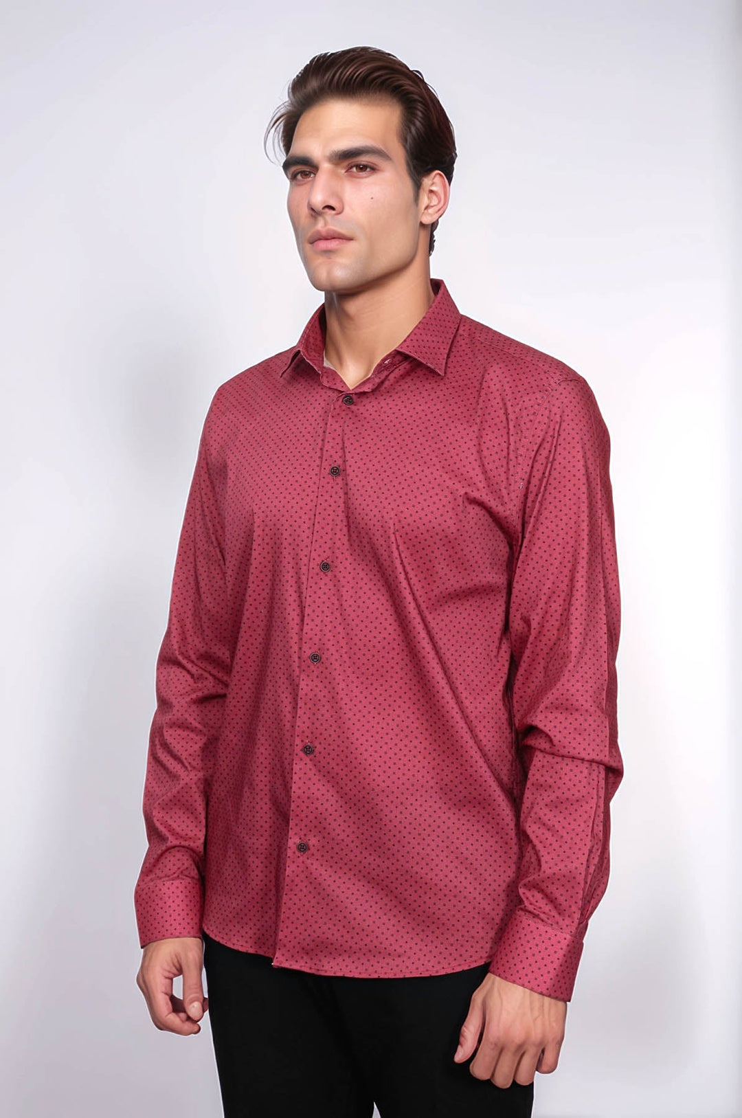WSS Patterned Slim Fit Burgundy Men Shirt  - Aurora