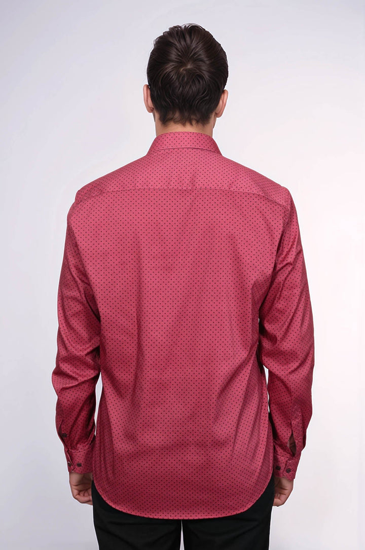 WSS Patterned Slim Fit Burgundy Men Shirt  - Aurora