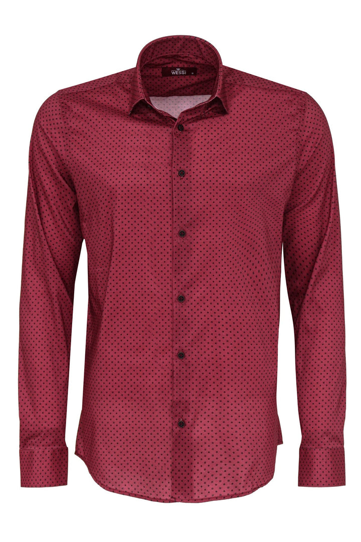 WSS Patterned Slim Fit Burgundy Men Shirt  - Singen