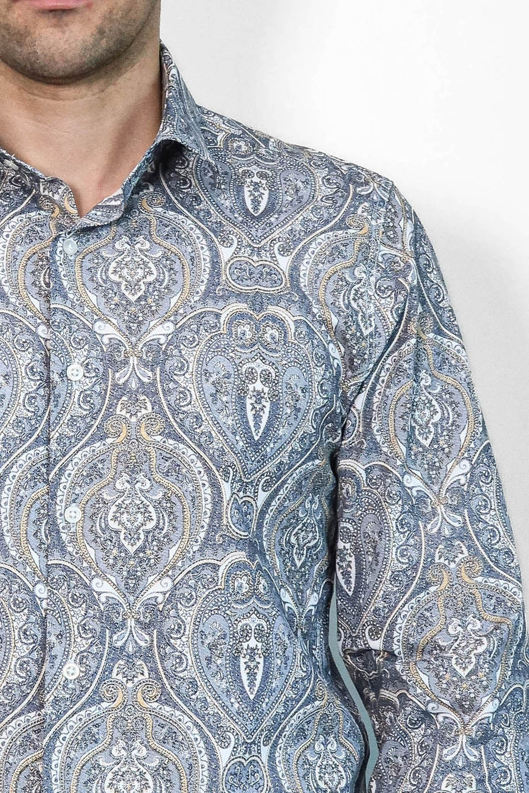 WSS Damask Pattern Blue Slim Fit Shirt  - Gera
