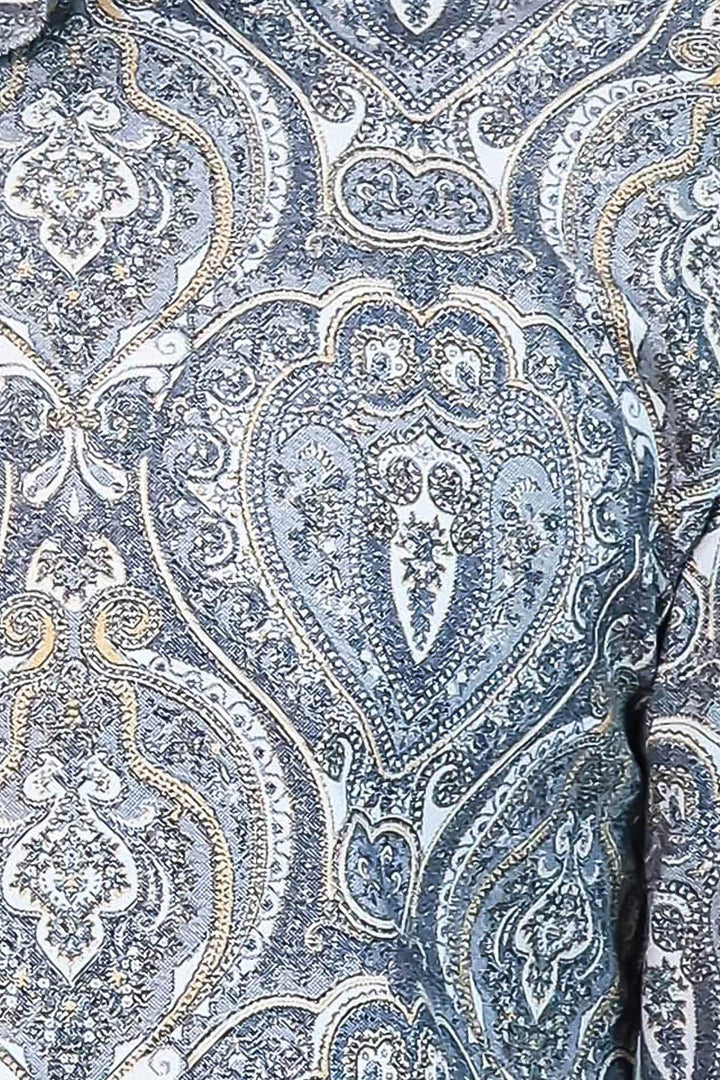WSS Damask Pattern Blue Slim Fit Shirt  - Gera