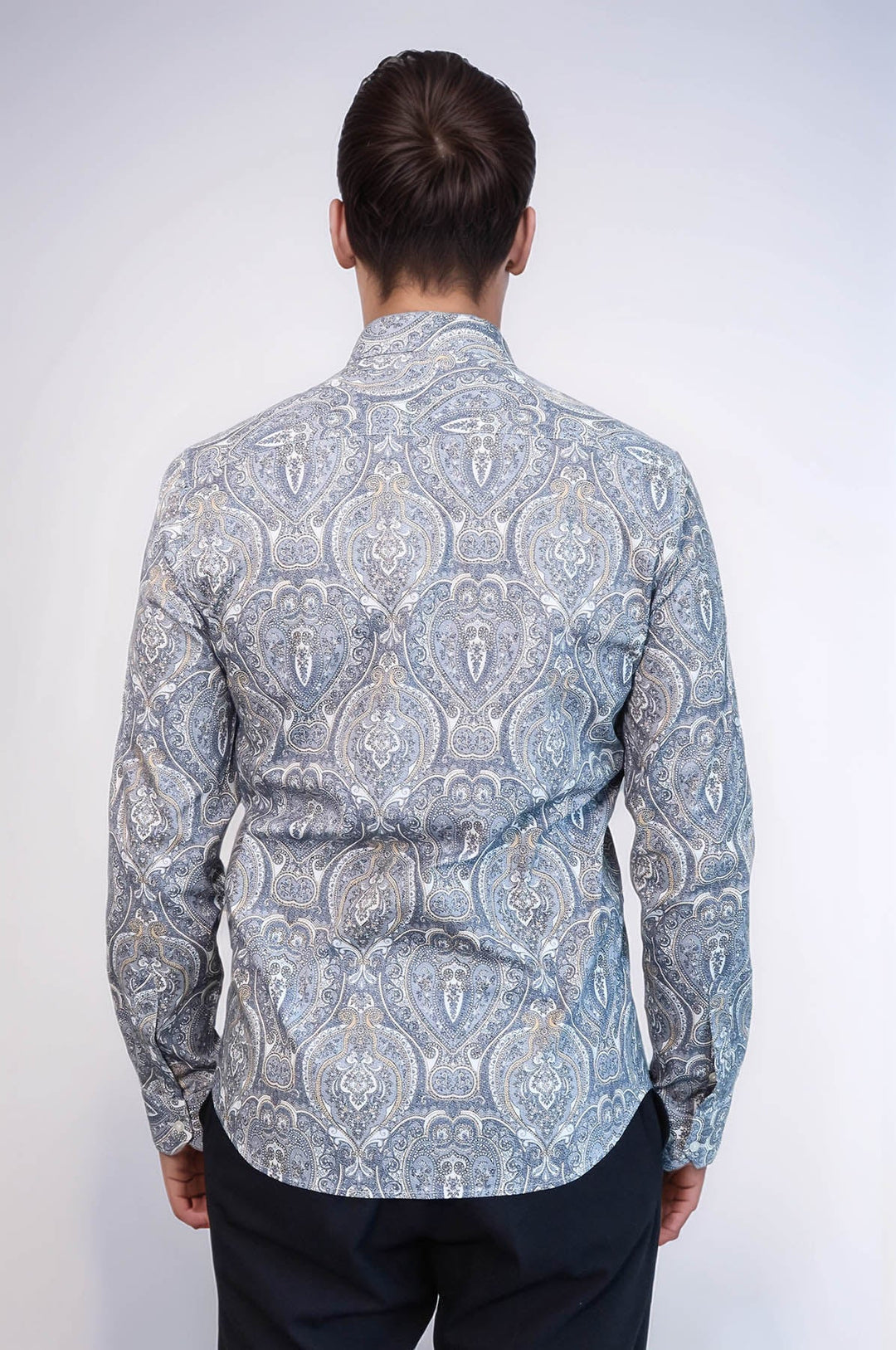 WSS Damask Pattern Blue Slim Fit Shirt  - Gera