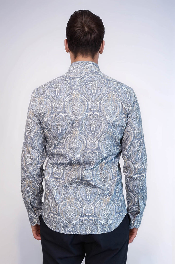 WSS Damask Pattern Blue Slim Fit Shirt  - Gera
