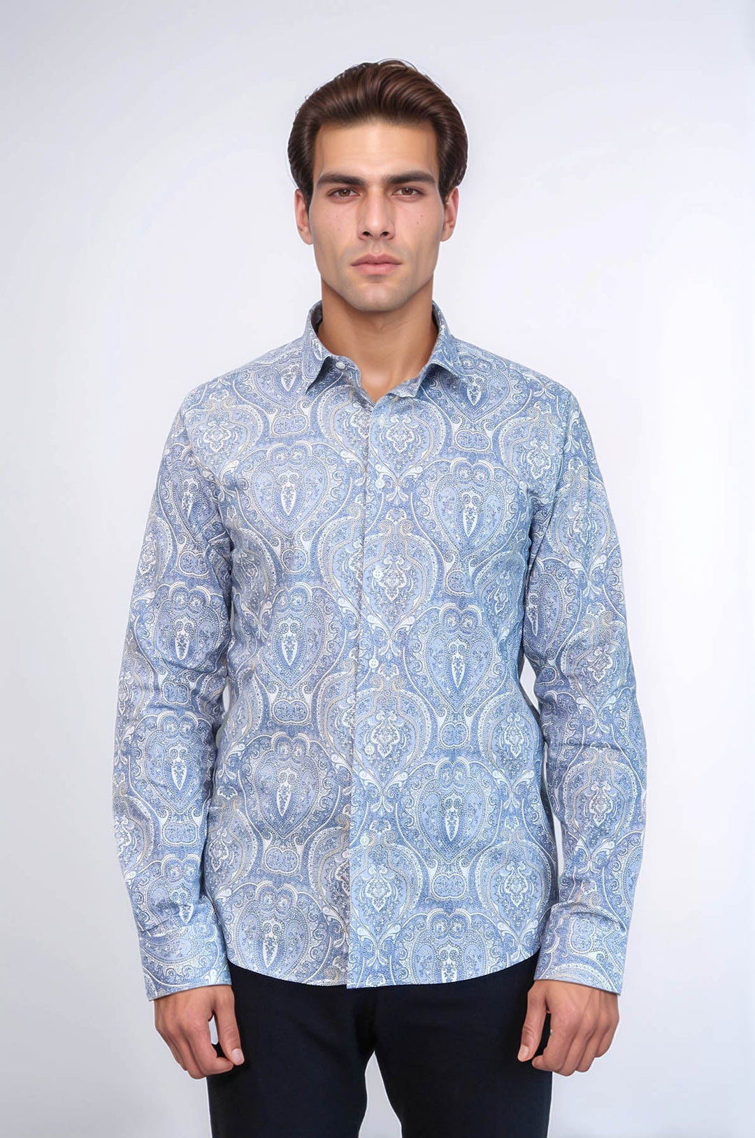 WSS Blue Damask Pattern Slim Fit Shirt  - Basildon