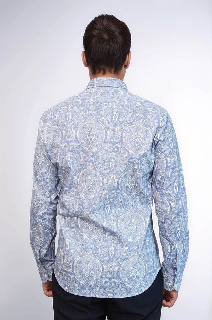 WSS Blue Damask Pattern Slim Fit Shirt  - Basildon