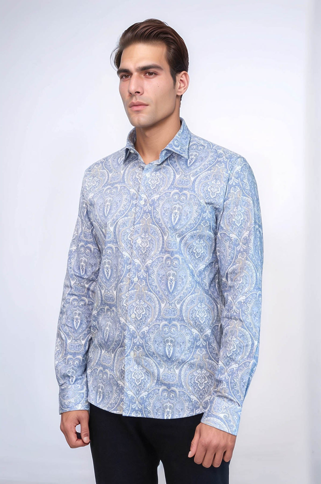 WSS Blue Damask Pattern Slim Fit Shirt  - Basildon