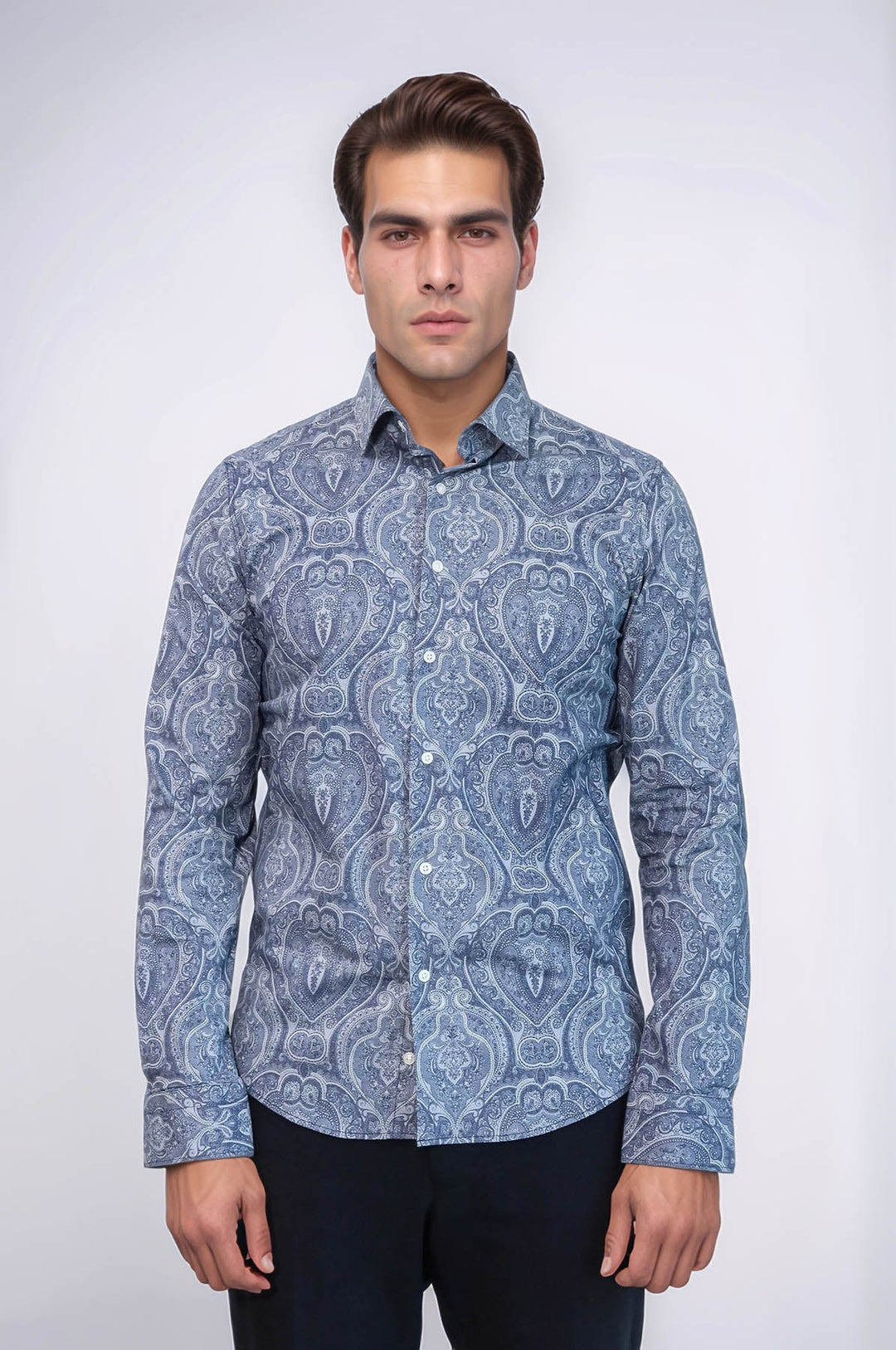 WSS Blue Patterned Slim Fit Men's Shirt  - Burleson