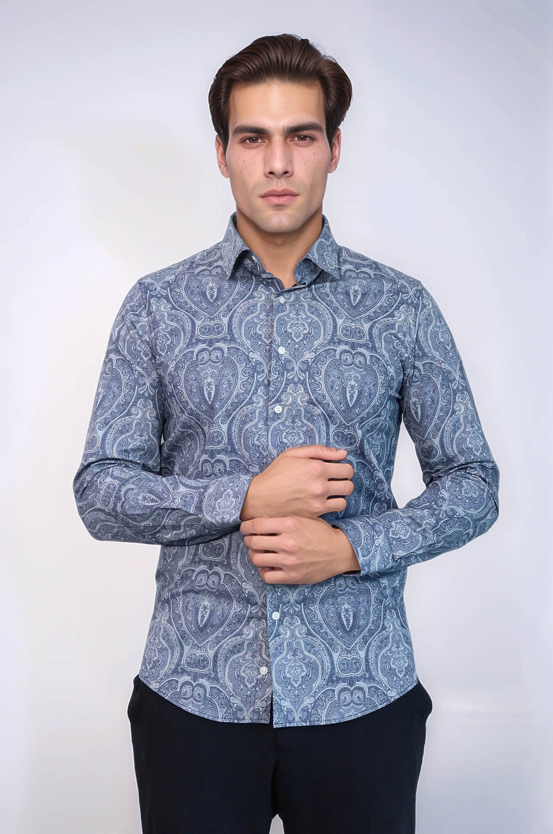 WSS Blue Patterned Slim Fit Men's Shirt  - Burleson