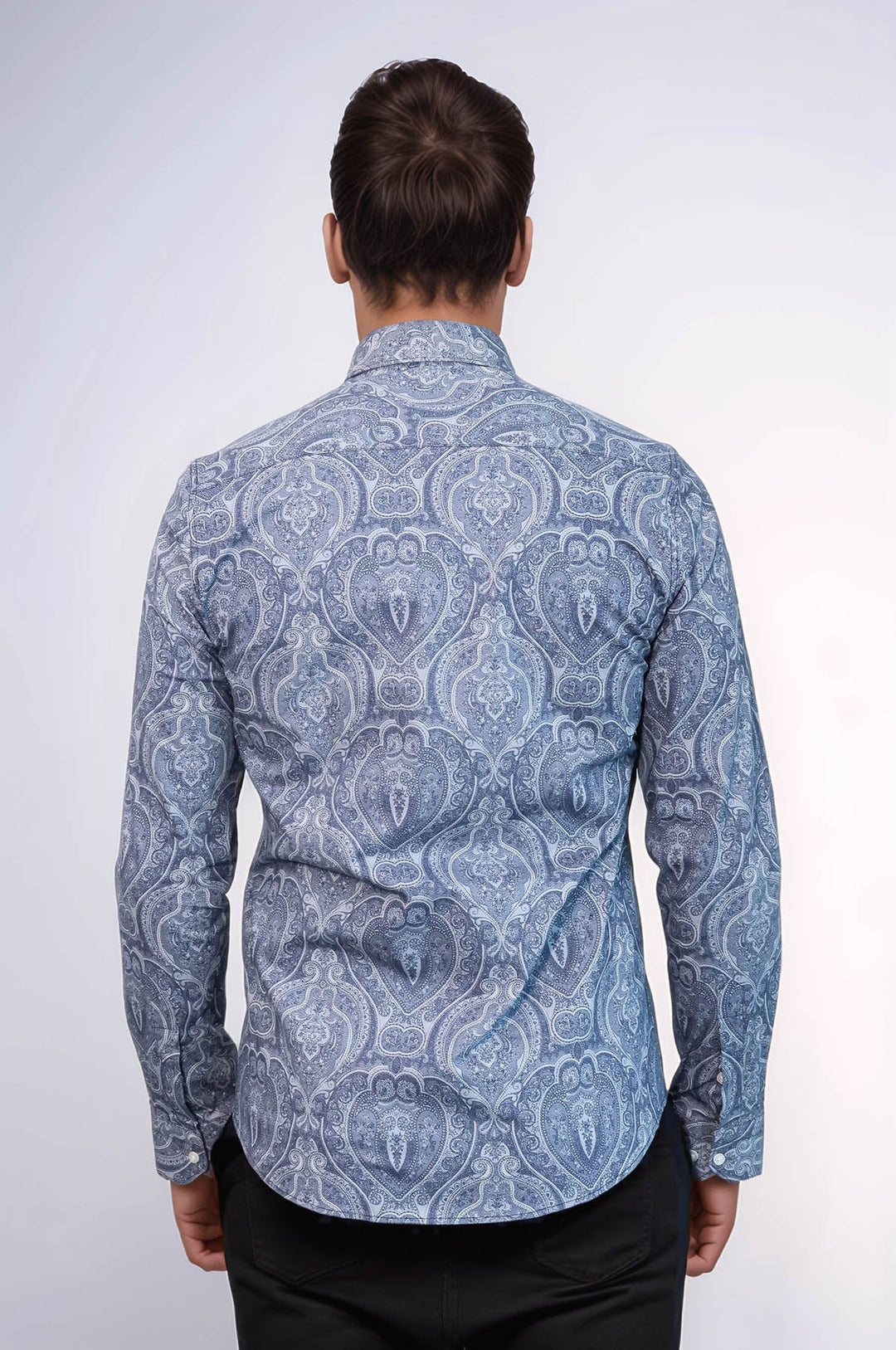 WSS Blue Patterned Slim Fit Men's Shirt  - Burleson