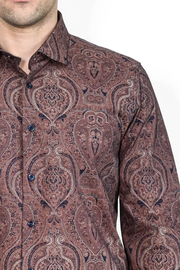 WSS Brown Patterned Slim Fit Men's Shirt  - Guildford