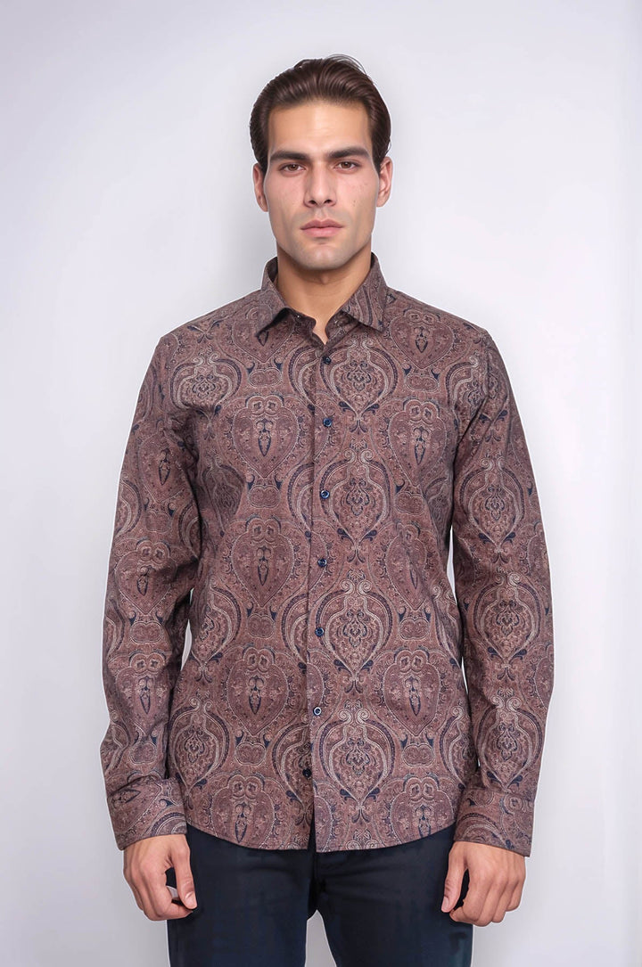 WSS Brown Patterned Slim Fit Men's Shirt  - Guildford