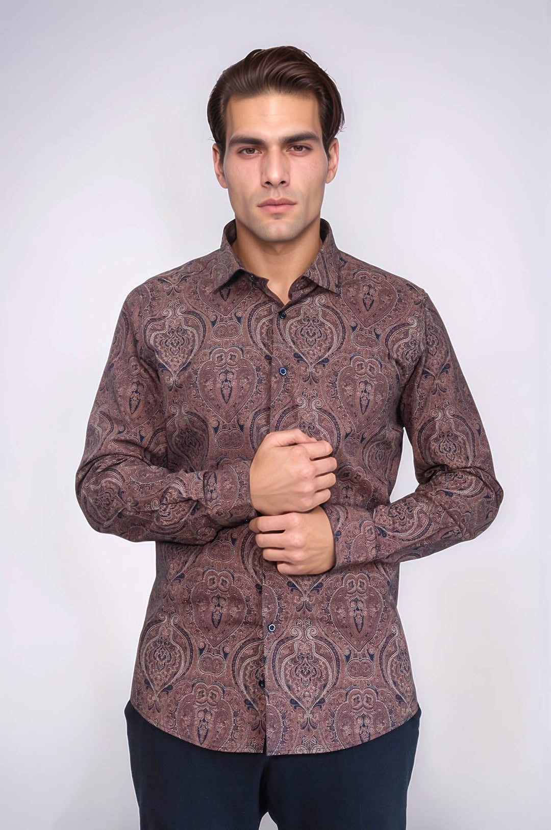 WSS Brown Patterned Slim Fit Men's Shirt  - Guildford