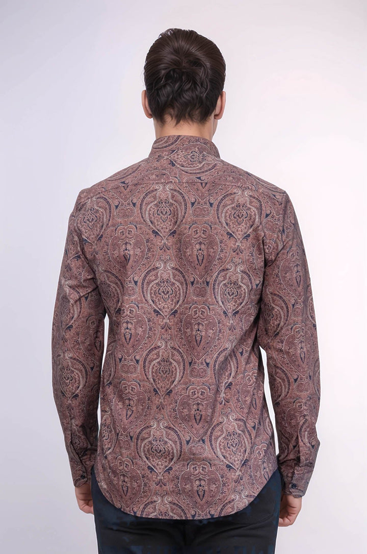 WSS Brown Patterned Slim Fit Men's Shirt  - Guildford