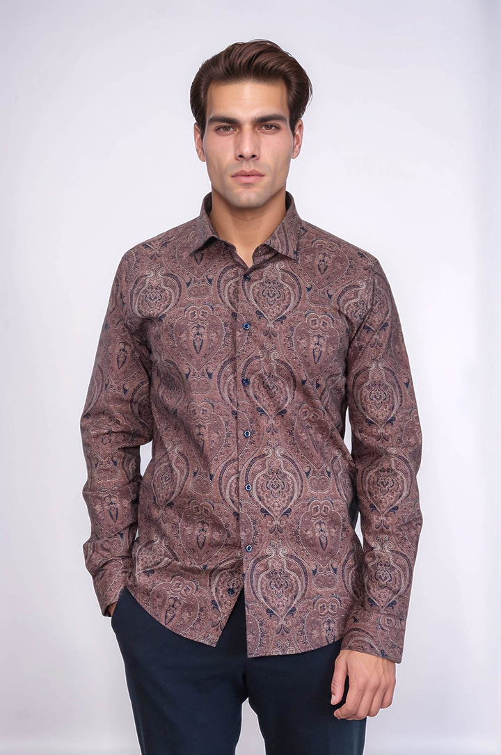 WSS Brown Patterned Slim Fit Men's Shirt  - Guildford