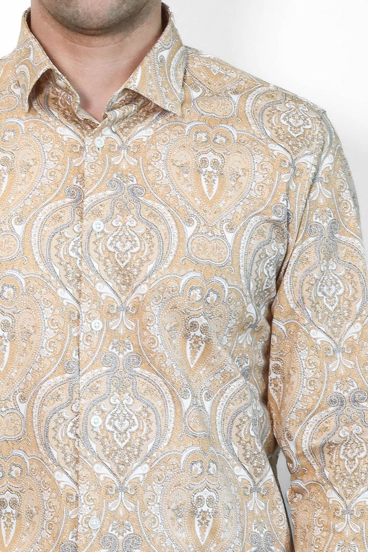 WSS Beige Patterned Slim Fit Men's Shirt  - Lancaster