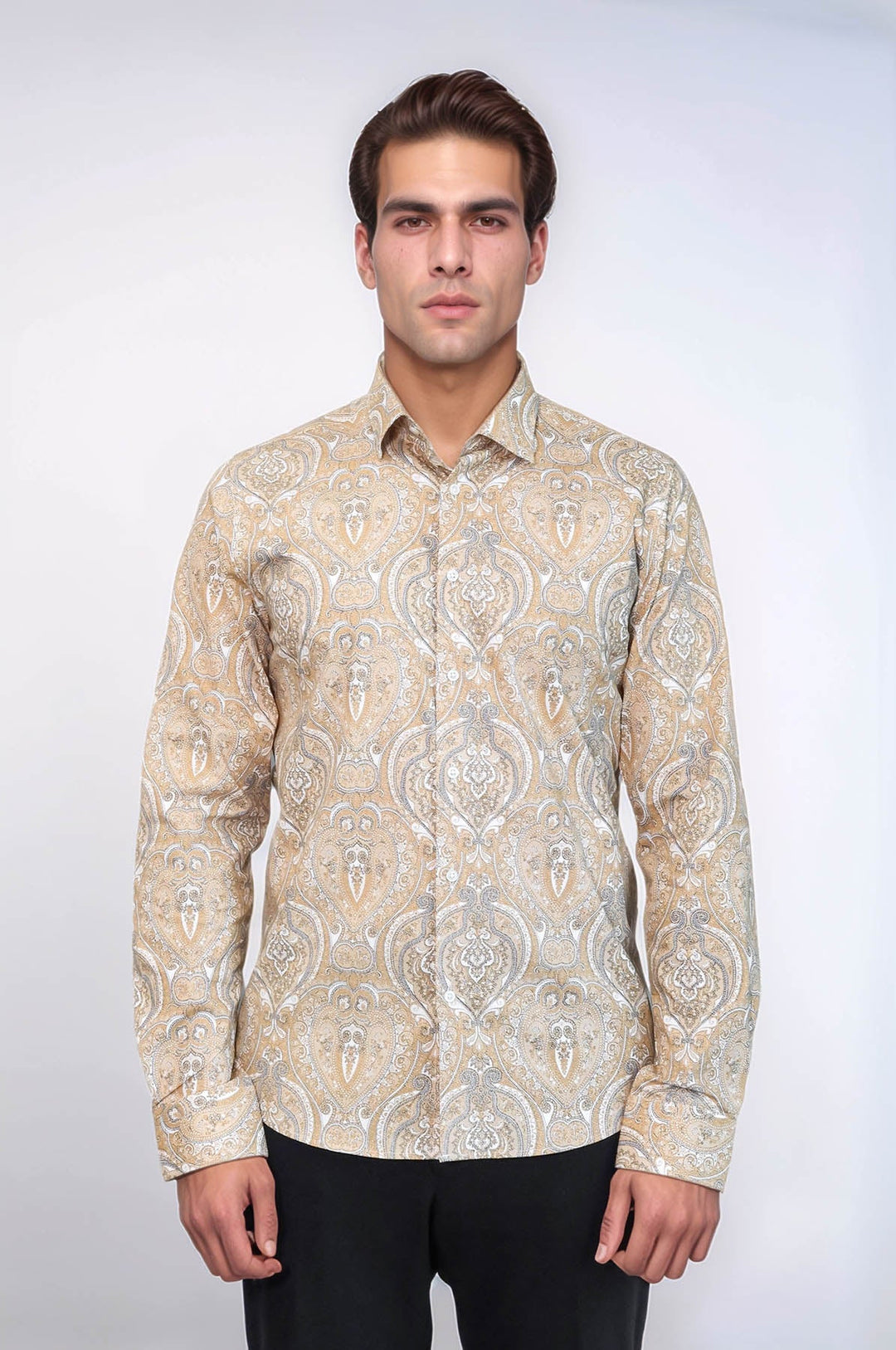 WSS Beige Patterned Slim Fit Men's Shirt  - Lancaster