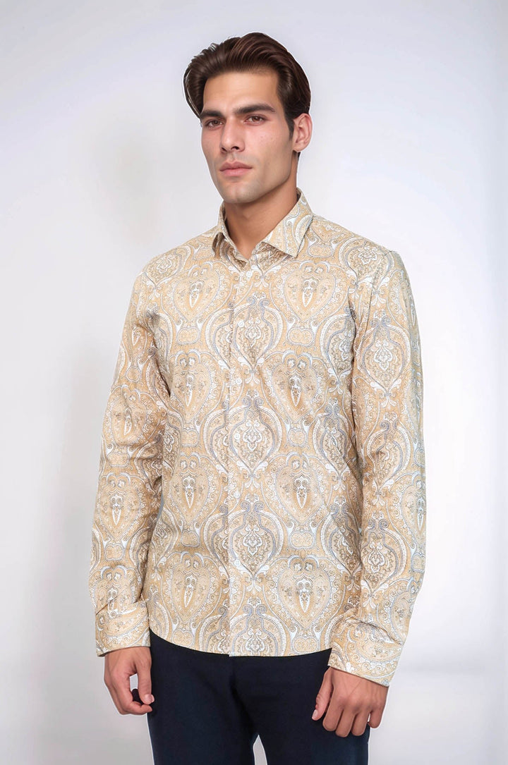 WSS Beige Patterned Slim Fit Men's Shirt  - Lancaster
