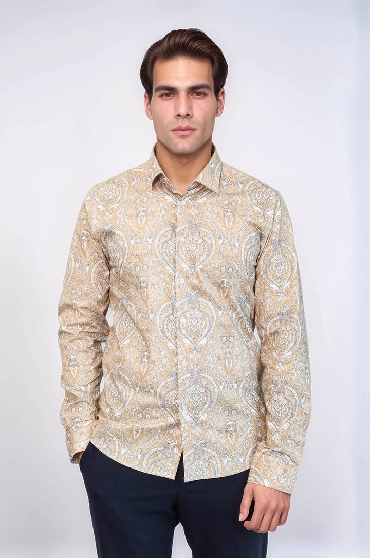 WSS Beige Patterned Slim Fit Men's Shirt  - Lancaster