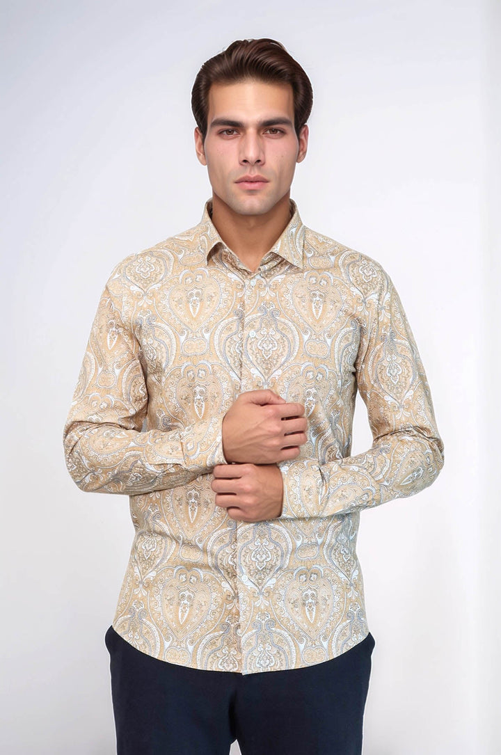 WSS Beige Patterned Slim Fit Men's Shirt  - Lancaster