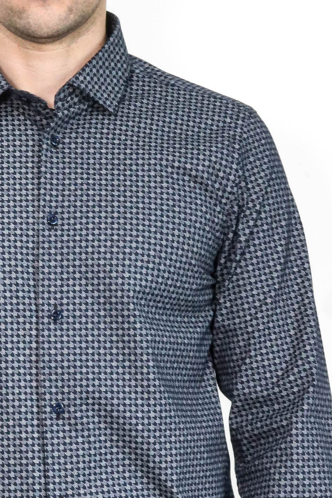 WSS Damask Pattern Slim Fit Long Sleeves Blue Men Shirt  - Columbus