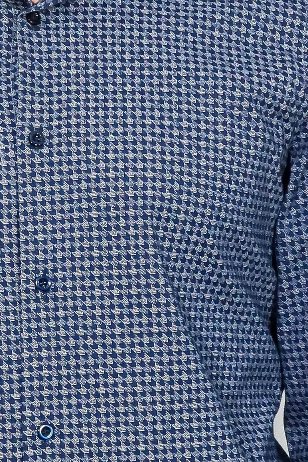 WSS Houndstooth Pattern Slim Fit Navy Blue Men Shirt  - Normal