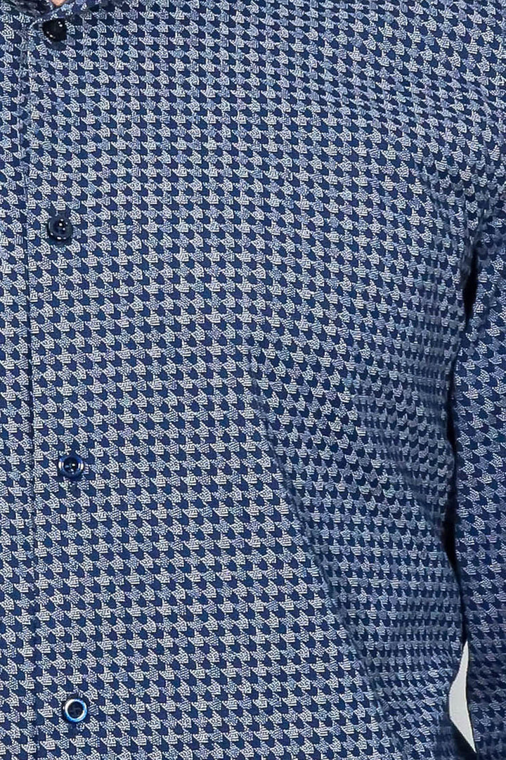 WSS Houndstooth Pattern Slim Fit Navy Blue Men Shirt  - Normal