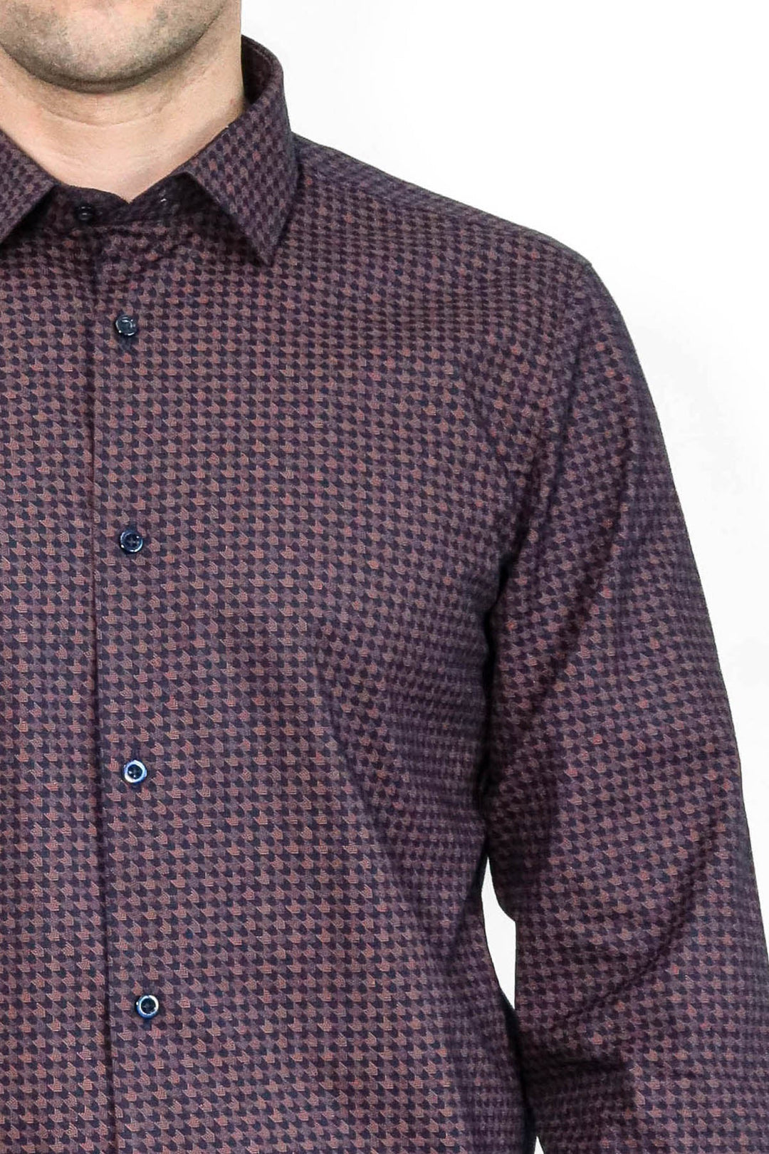 WSS Houndstooth Pattern Slim Fit Brown Men Shirt  - Caltagirone